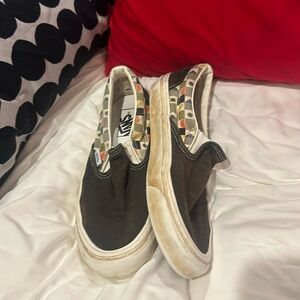 Vans-Brown Geometric Retro Slip-Ons